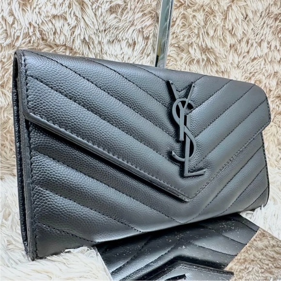 Saint Laurent Chevron Black Leather Wallet - Picture 1 of 10